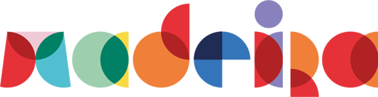 Logotipo colorido do Turismo da Madeira com letras formadas por formas geométricas e a frase "Madeira. Tão tua"